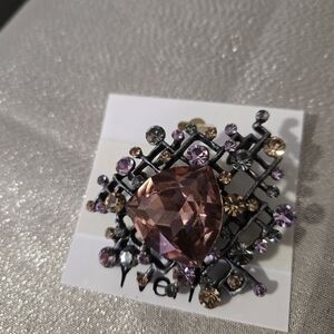 Elegant Pink and Brown Crystal Brooch